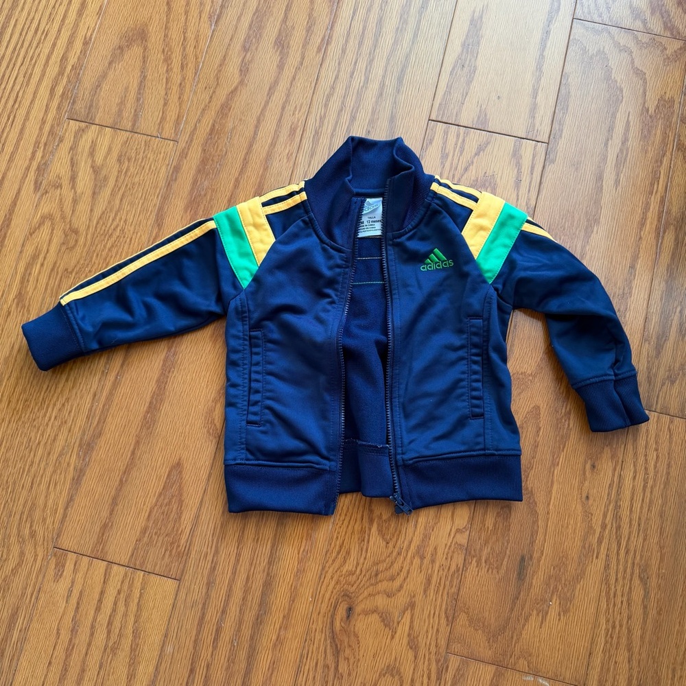 adidas Navy Track Jacket with Yellow & Green Accents Arm 12 Months 12M